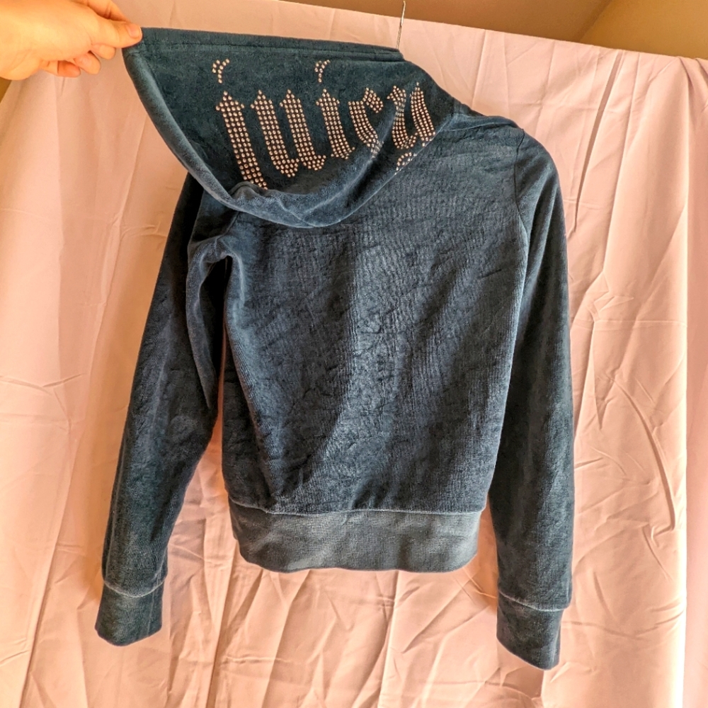 Teal velour bedazzled Juicy Couture hoodie